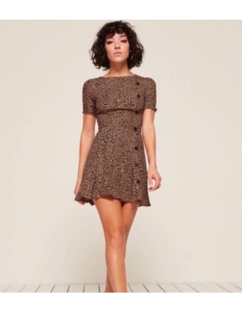 Reformation Leopard Print Short Sleeve Mini Dress - size 2